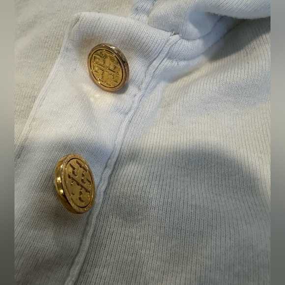 TORY BURCH Women’s Sz: M White Polo Short Shirt Top Gold Monogram Accent Buttons - Picture 9 of 12